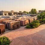 Premium Red Colour Kota Stone slabs used for outdoor flooring and landscaping in Rajasthan